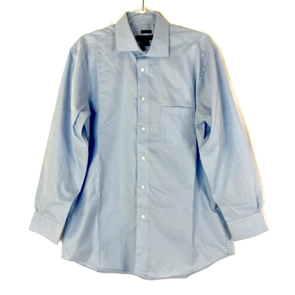 Pronto Uomo Light Blue Non-Iron 100% Cotton Button Up Shirt Men 16 1/2